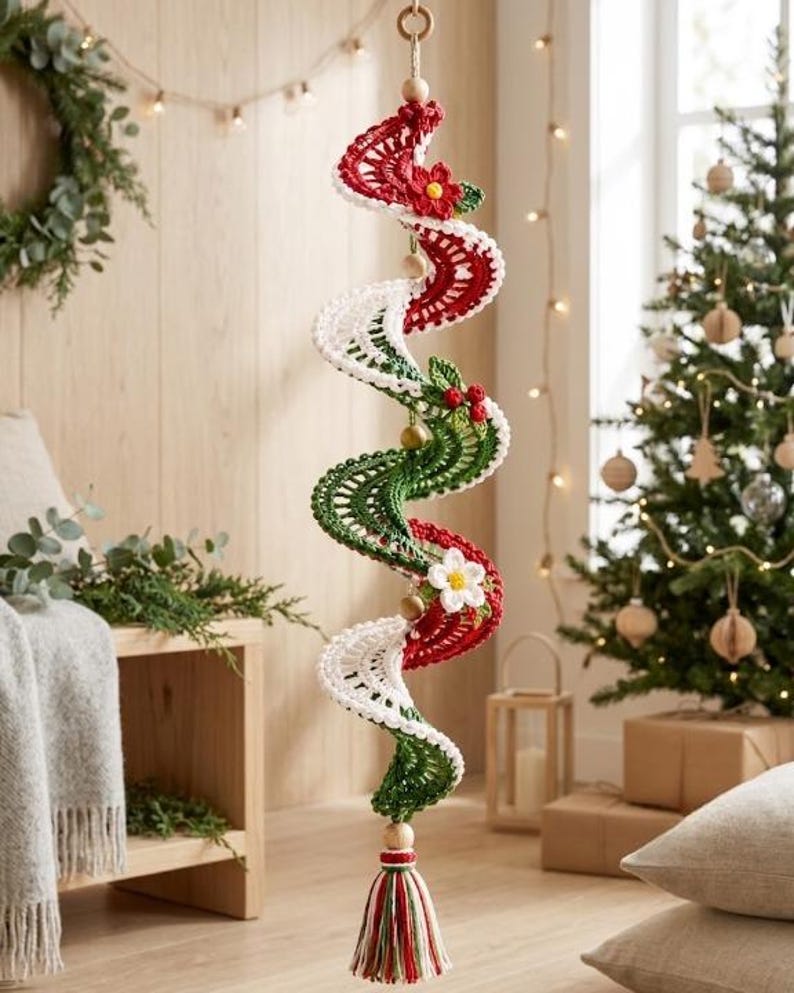 Spiralwellengirlande gehäkelt - durchbrochene Dekoration, 50 cm (20 Zoll)