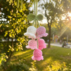 Handgehäkelter Maiglöckchen-Anhänger, Taschenanhänger, Autoanhänger, Schlüsselanhänger, 6-Blüten-Design, verschiedene Farben
