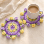 Gehäkeltes Blumen-Untersetzer-Set, 2-in-1-Untersetzer, verziert mit floralen Mustern, handgefertigte Untersetzer