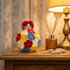 Crochet Floral Ball LED Nightlight, Red Hair Doll Ornament, Warm Glow Table Decor