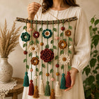 Häkelarbeiten, florale Wandbehänge, Wanddekorationen im Bohème-Stil, gehäkelte Kränze