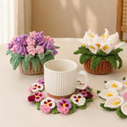 Gehäkeltes Blumen-Untersetzer-Set, 2-in-1-Untersetzer, verziert mit floralen Mustern, handgefertigte Untersetzer