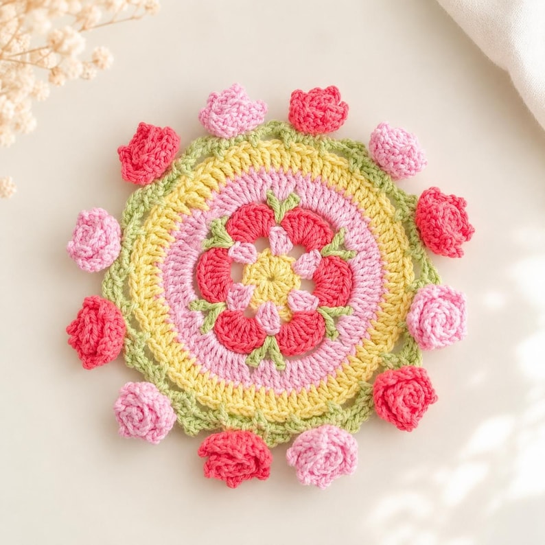 Gehäkeltes Blumen-Untersetzer-Set, 2-in-1-Untersetzer, verziert mit floralen Mustern, handgefertigte Untersetzer