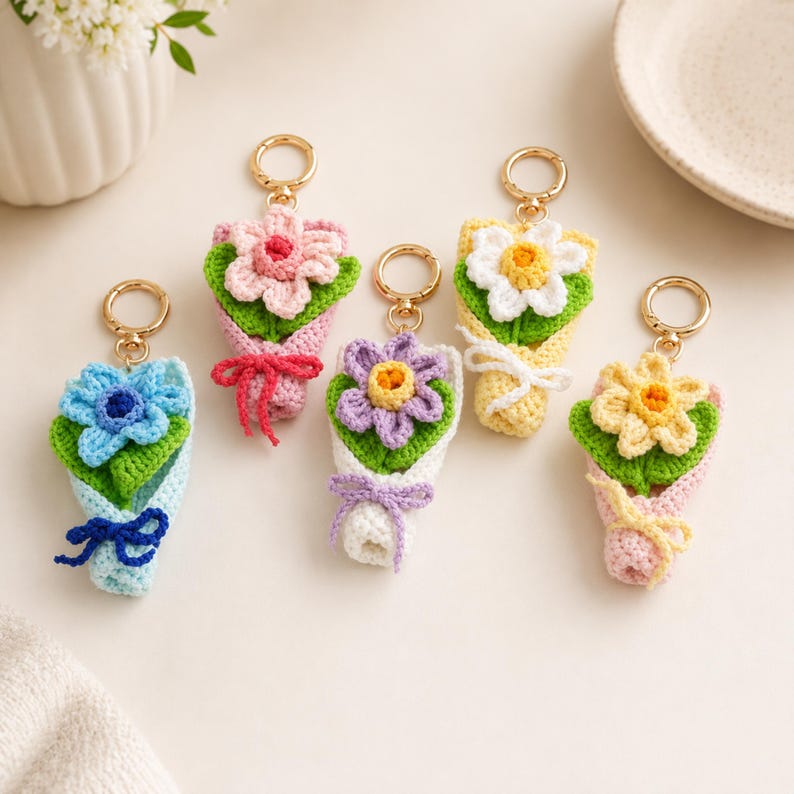 Gehäkelter Narzissenanhänger, Blumen-Taschenanhänger, Schlüsselanhänger, Rucksackdeko, Frühlingsblüte