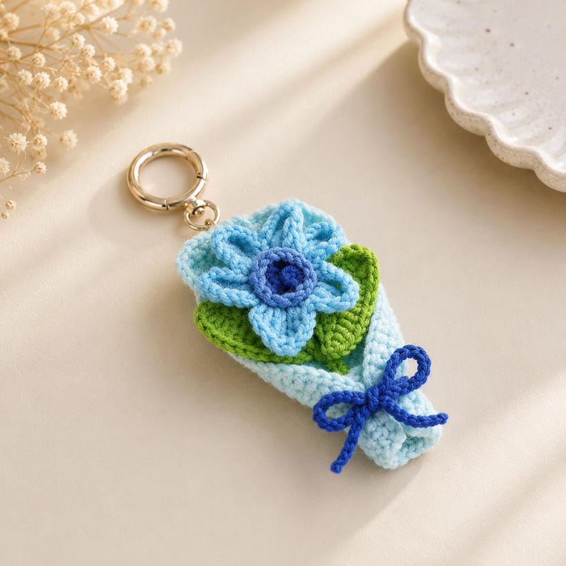 Gehäkelter Narzissenanhänger, Blumen-Taschenanhänger, Schlüsselanhänger, Rucksackdeko, Frühlingsblüte