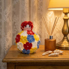 Crochet Floral Ball LED Nightlight, Red Hair Doll Ornament, Warm Glow Table Decor